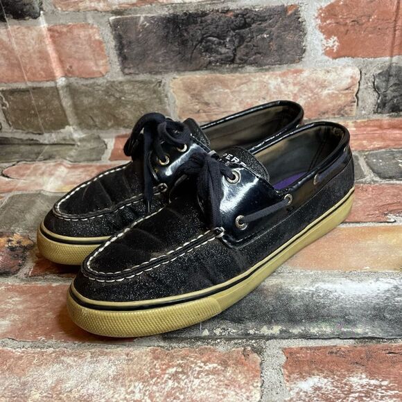 5 for $25🔥Size 8 Black Glitter Sperry Top-Sider Boot Shoes/ Deck Shoes/ … - Picture 1 of 11